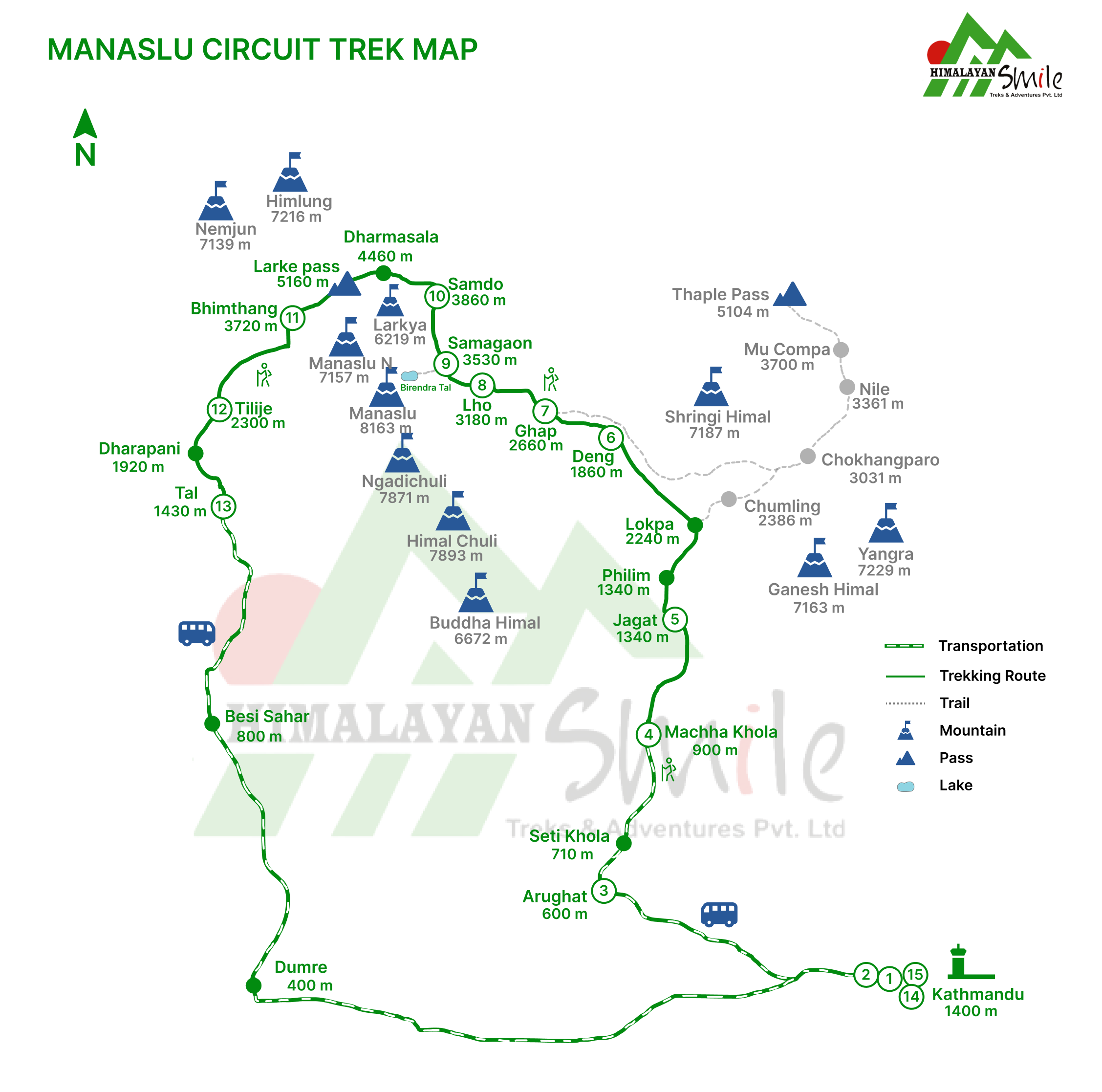 Manaslu Circuit Trek Nepal map 