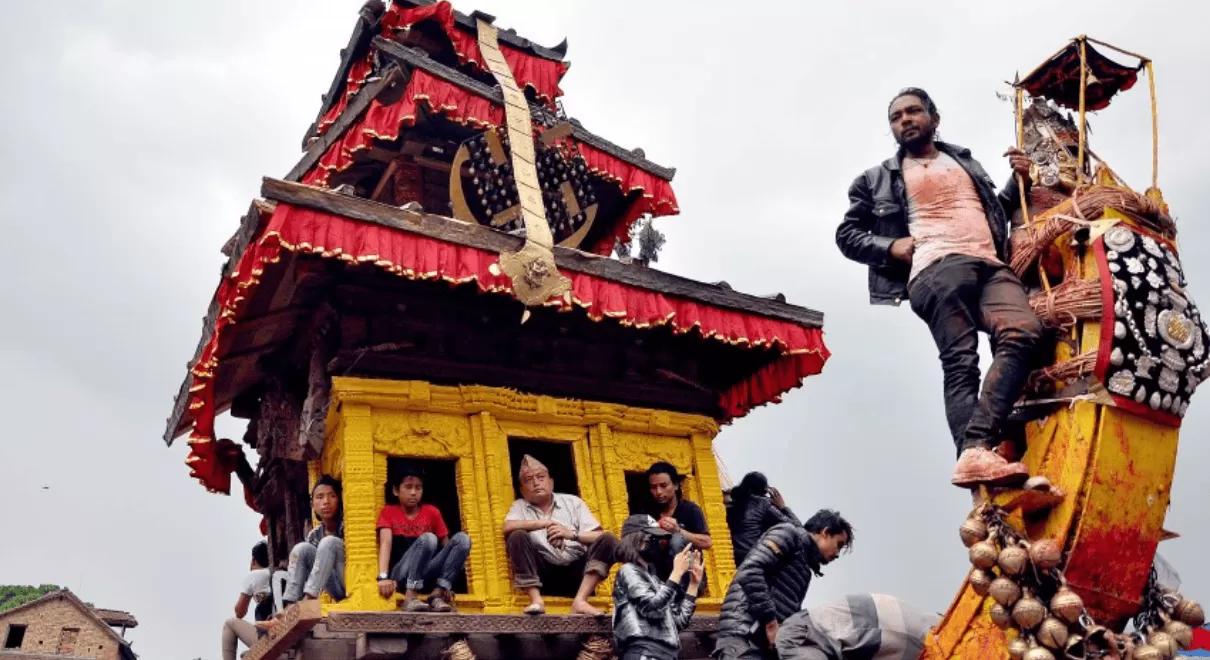 Biska Jatra chariot procession in Bhaktapur during Nepali New Year festival
