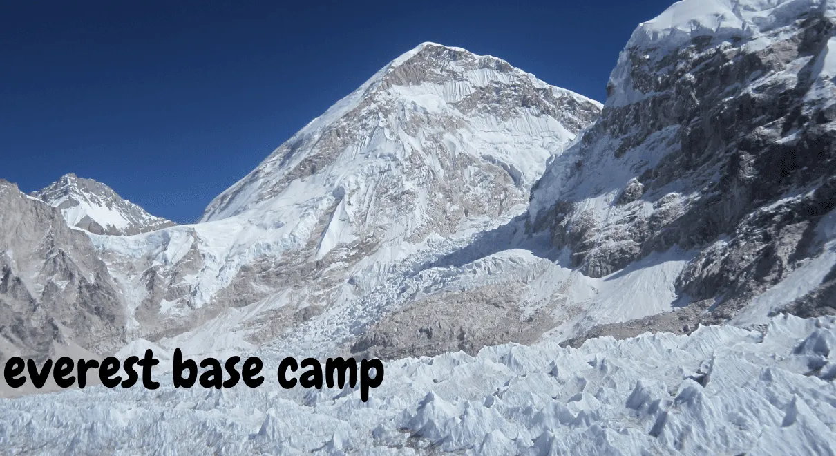 trekkers visiting Everest Base Camp with tents on the Khumbu glacier in Nepal