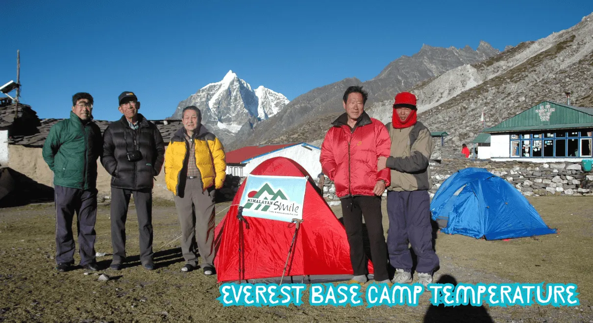 Everest Base Camp temperature and weather conditions with mountain views in the Everest region Nepal