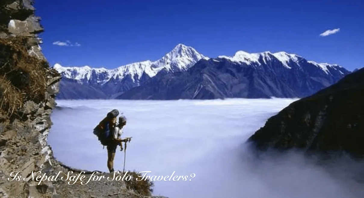 Solo trekker hiking safely on a mountain trail in Nepal