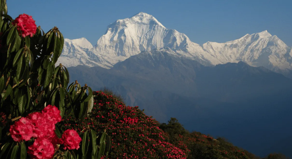 Mountain landscape view from independent Nepal trekking route in Himalayas