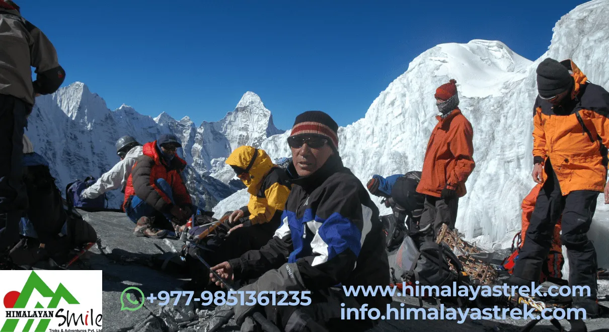Trekkers walking on the trail toward Mount Everest during the short Everest Base Camp trek in the Everest Region