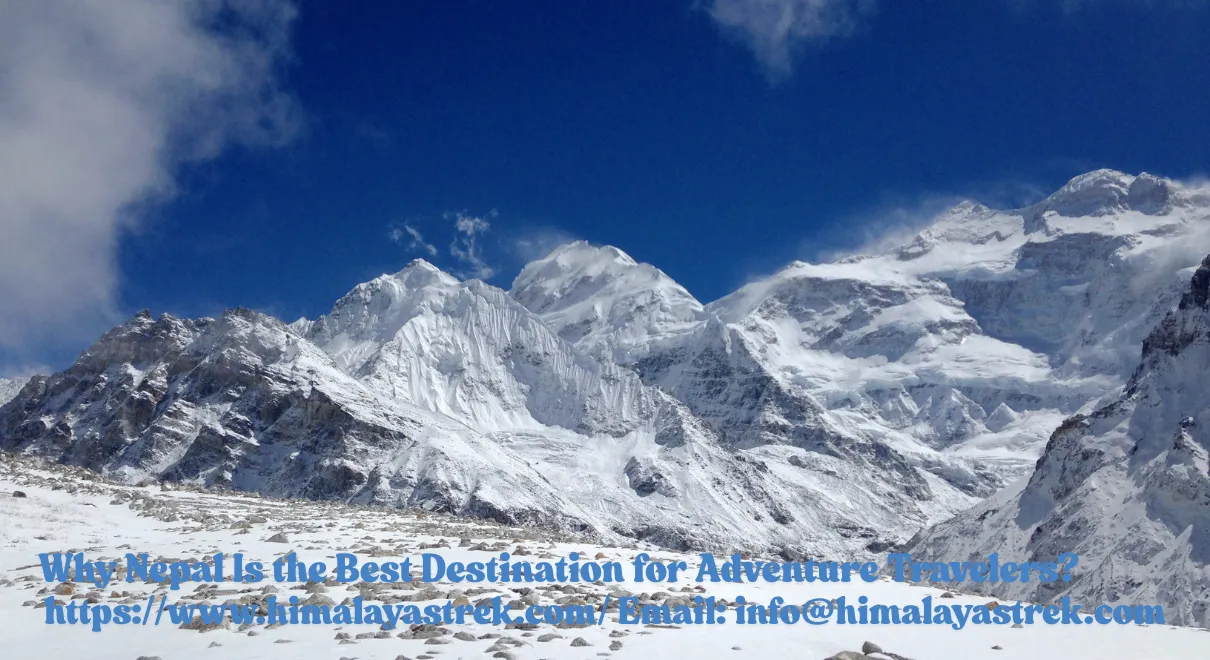  Nepal adventure travel trekker approaching Everest Base Camp with Himalayan peaks in background