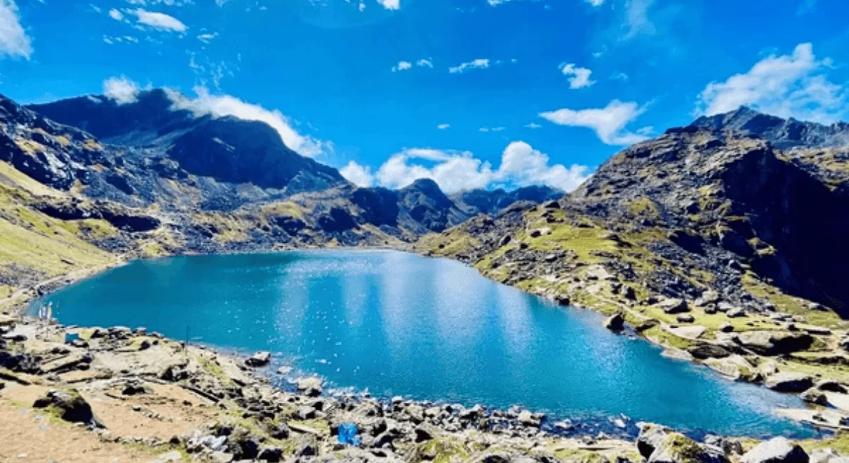 5 day trek Nepal Gosaikunda Lake with snow-capped Himalayan peaks Langtang National Park