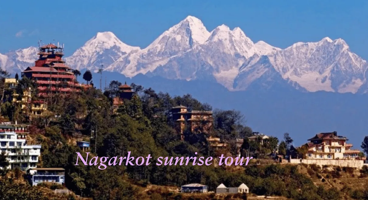 Tourists watching sunrise over the Himalayas from Nagarkot hill station, 32km from Kathmandu, Nepal