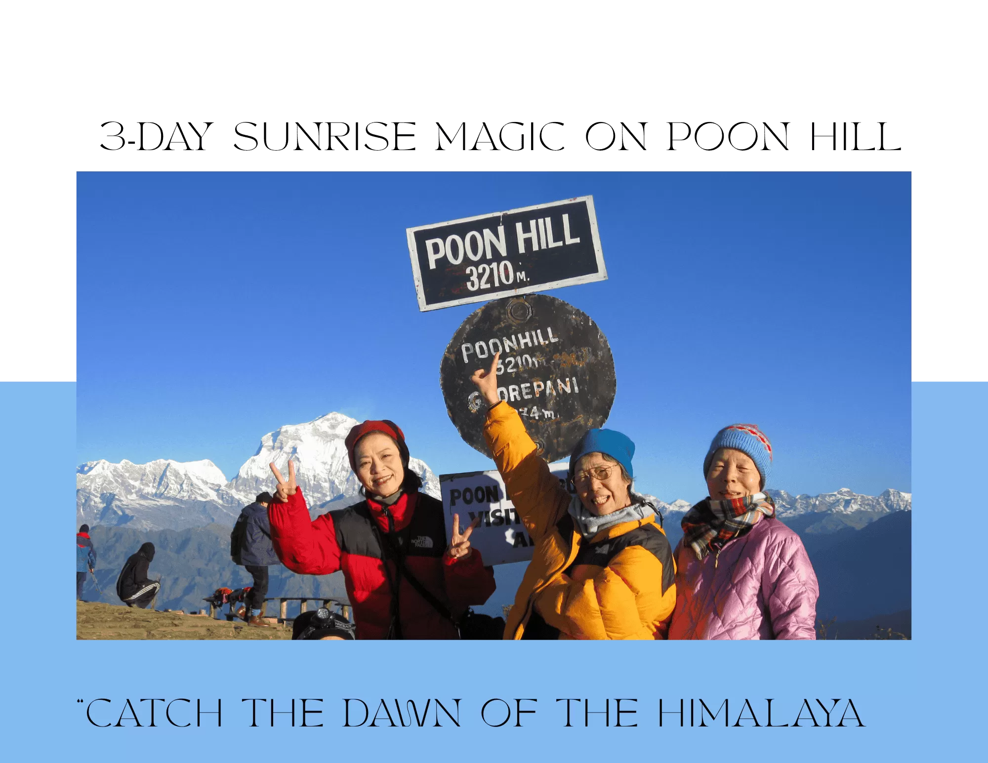 Poon hill trek 3 days - A vibrant collage featuring diverse individuals at the top of Poon Hill, capturing the spirit of adventure and camaraderie.