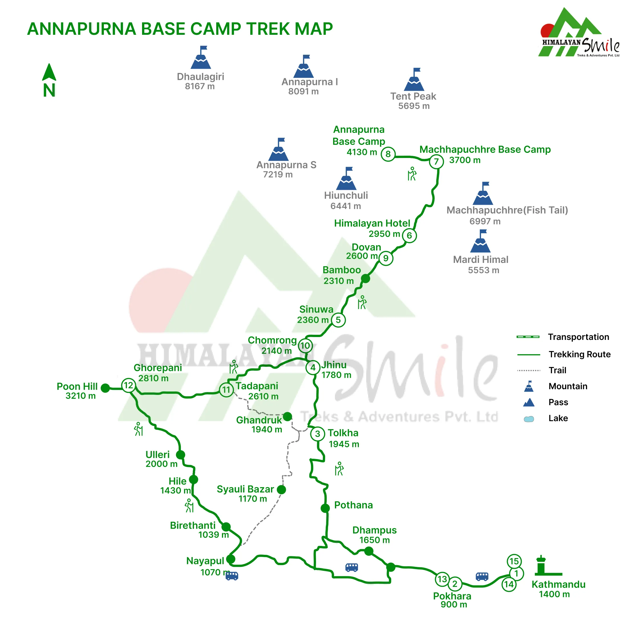 Short Annapurna base camp trek map 