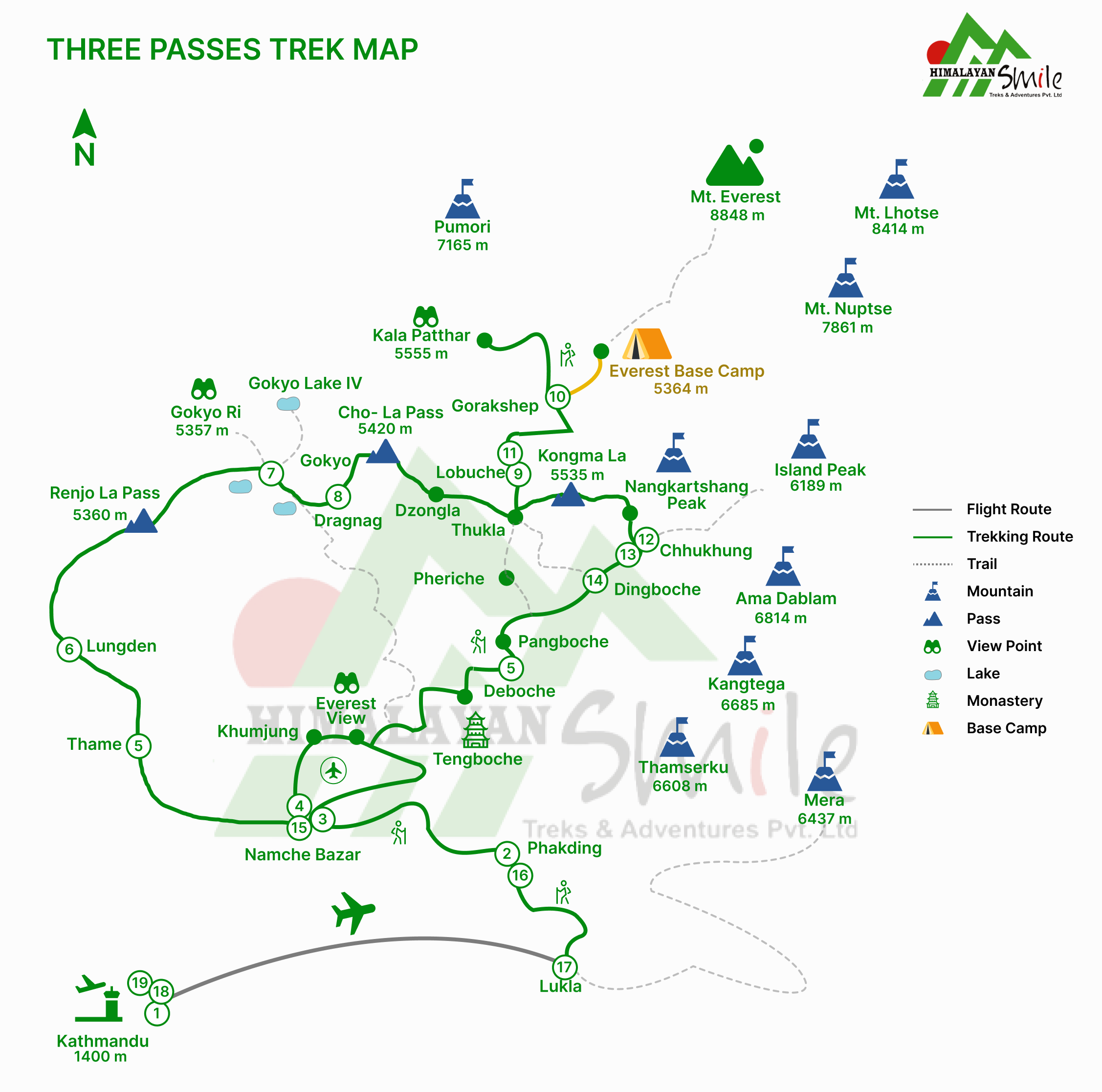 Three Passes Trek map 