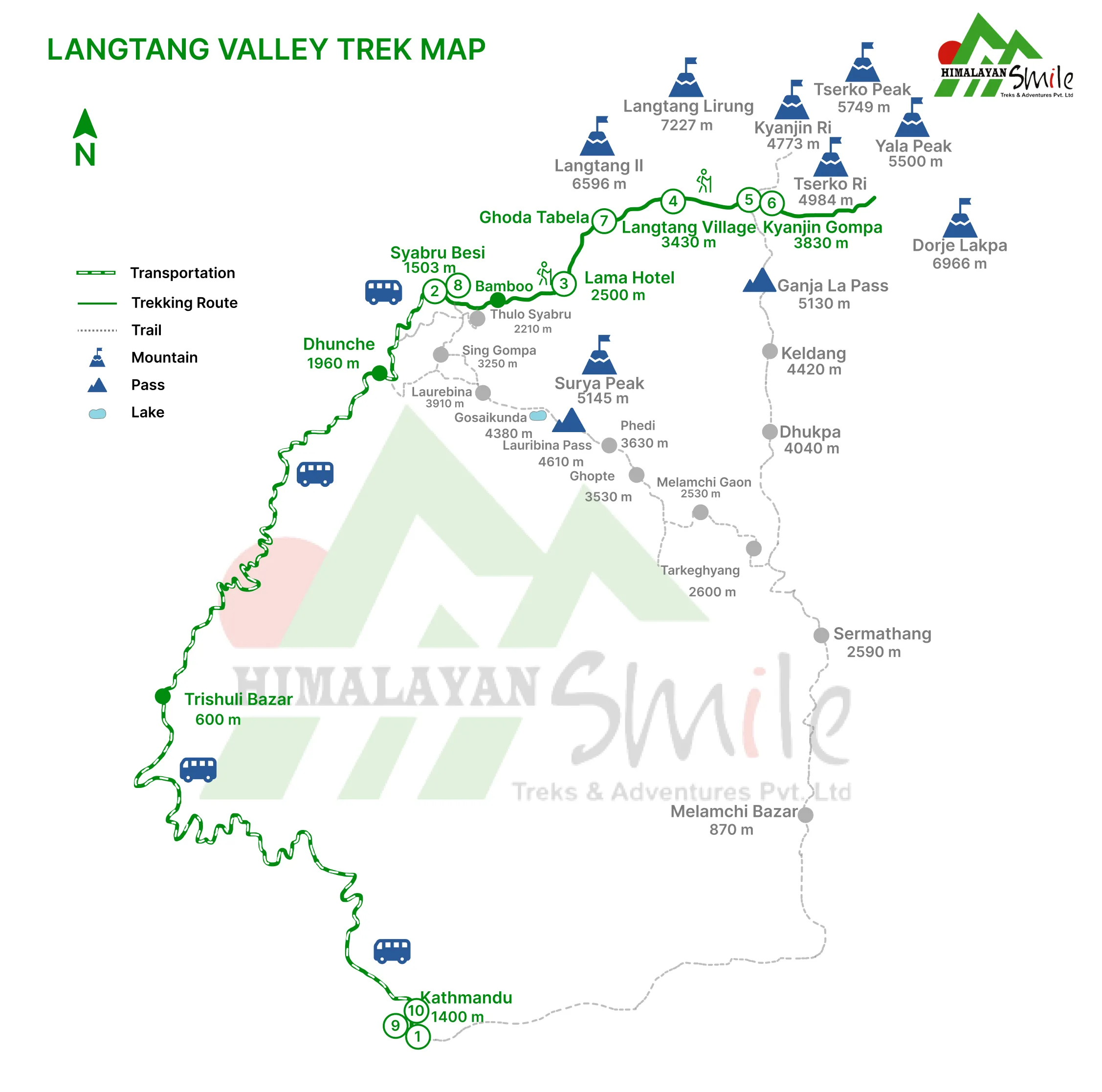 Winter Langtang Village Trek in December and January map 
